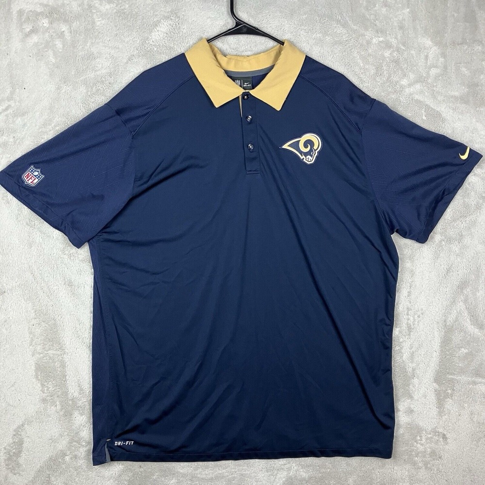 Los Angeles Rams Shirt Mens 2XL Blue Gold Nike Dri Fit Golf Polo NFL Football